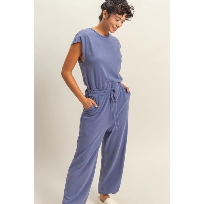 HYFVE Short Sleeve Casual Jumpsuit (Indigo Blue)