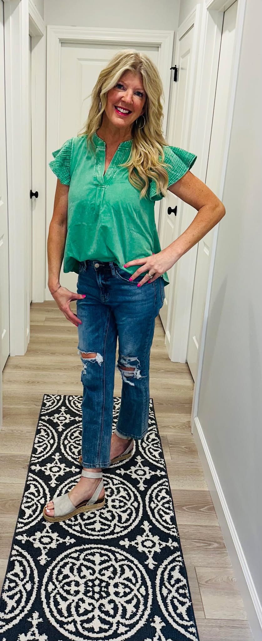 Mittoshop Mix Media Ruffle Short Sleeve Mineral Wash Top