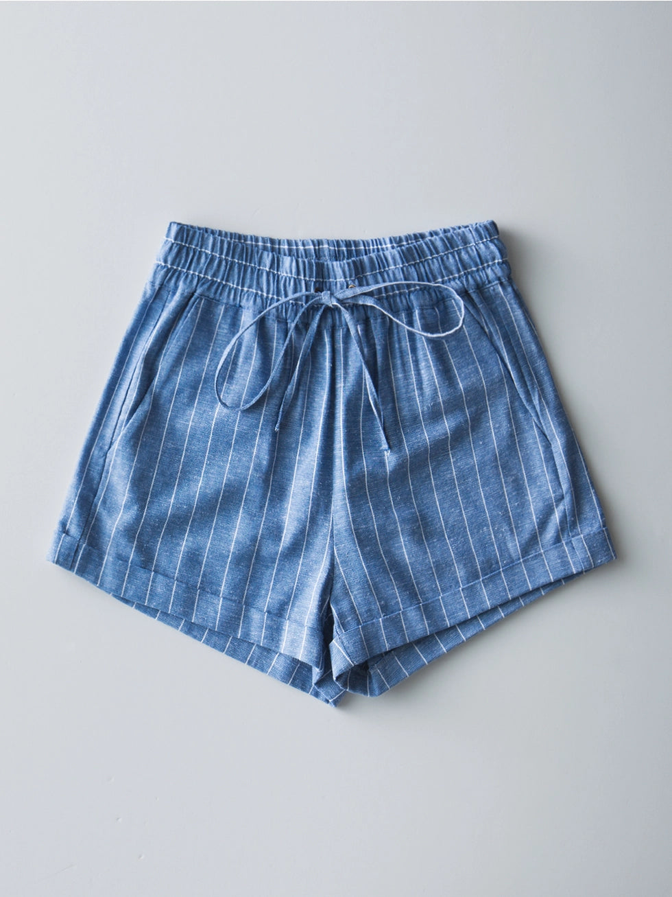 Urban Daizy Relaxed Fit Linen Blend Shorts- Pin Striped {IN STOCK}
