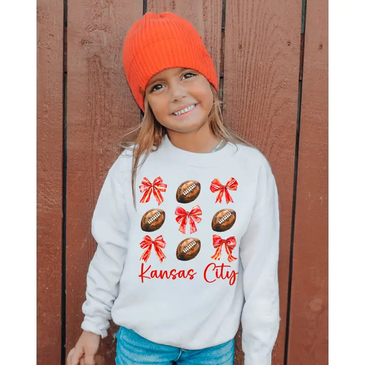 Youth Girls Coquette Kansas City Football Chiefs Youth Graphic Sweatshirt