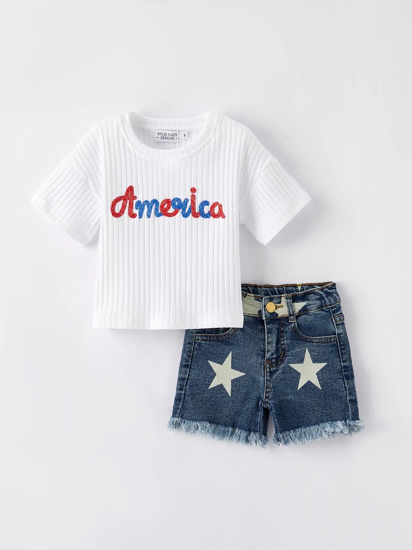Girls “America”Top+Denim Shorts Set {IN STOCK}