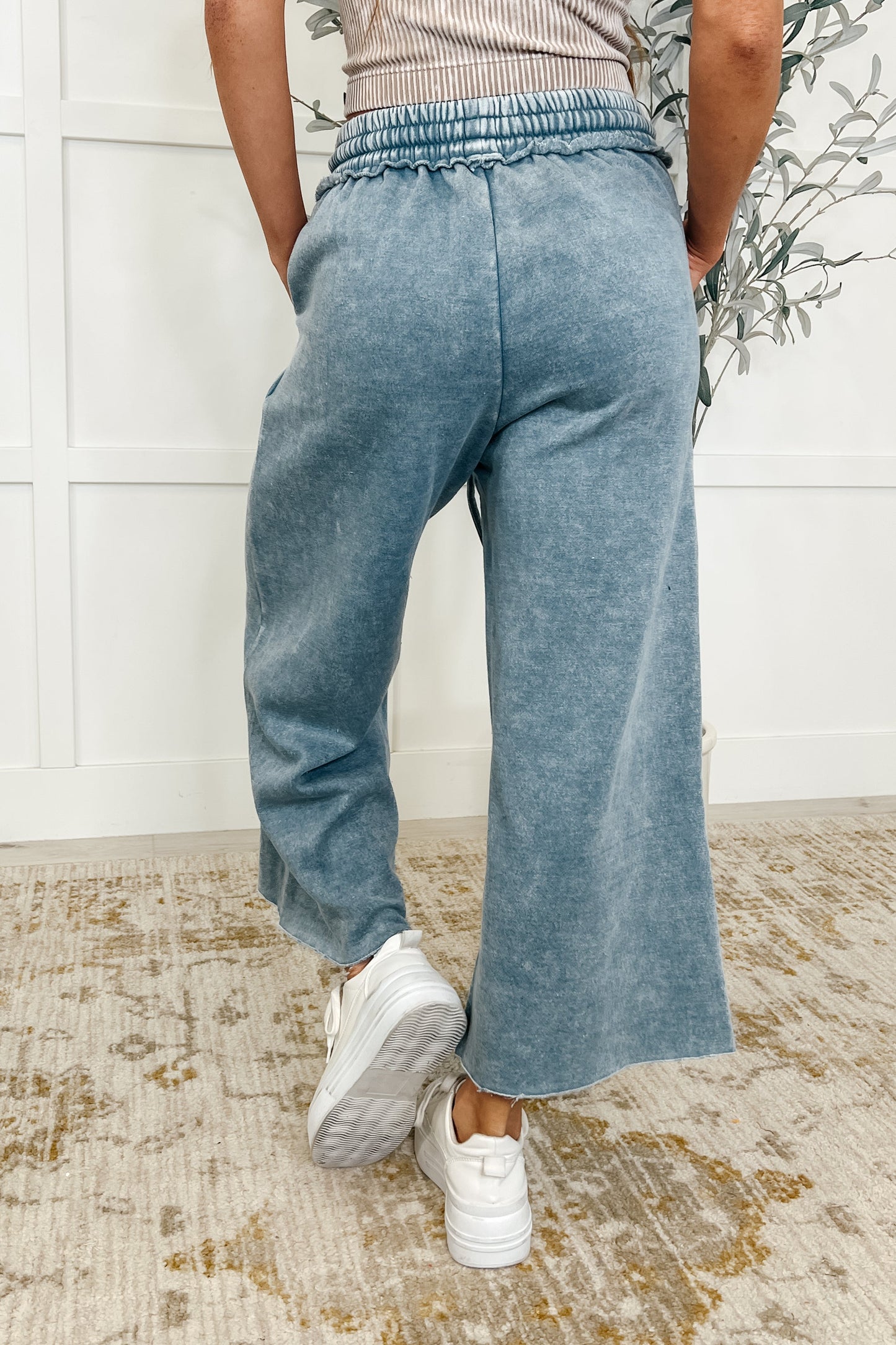 Zenana In or Out Wide Leg Cropped Pants Dusty Blue
