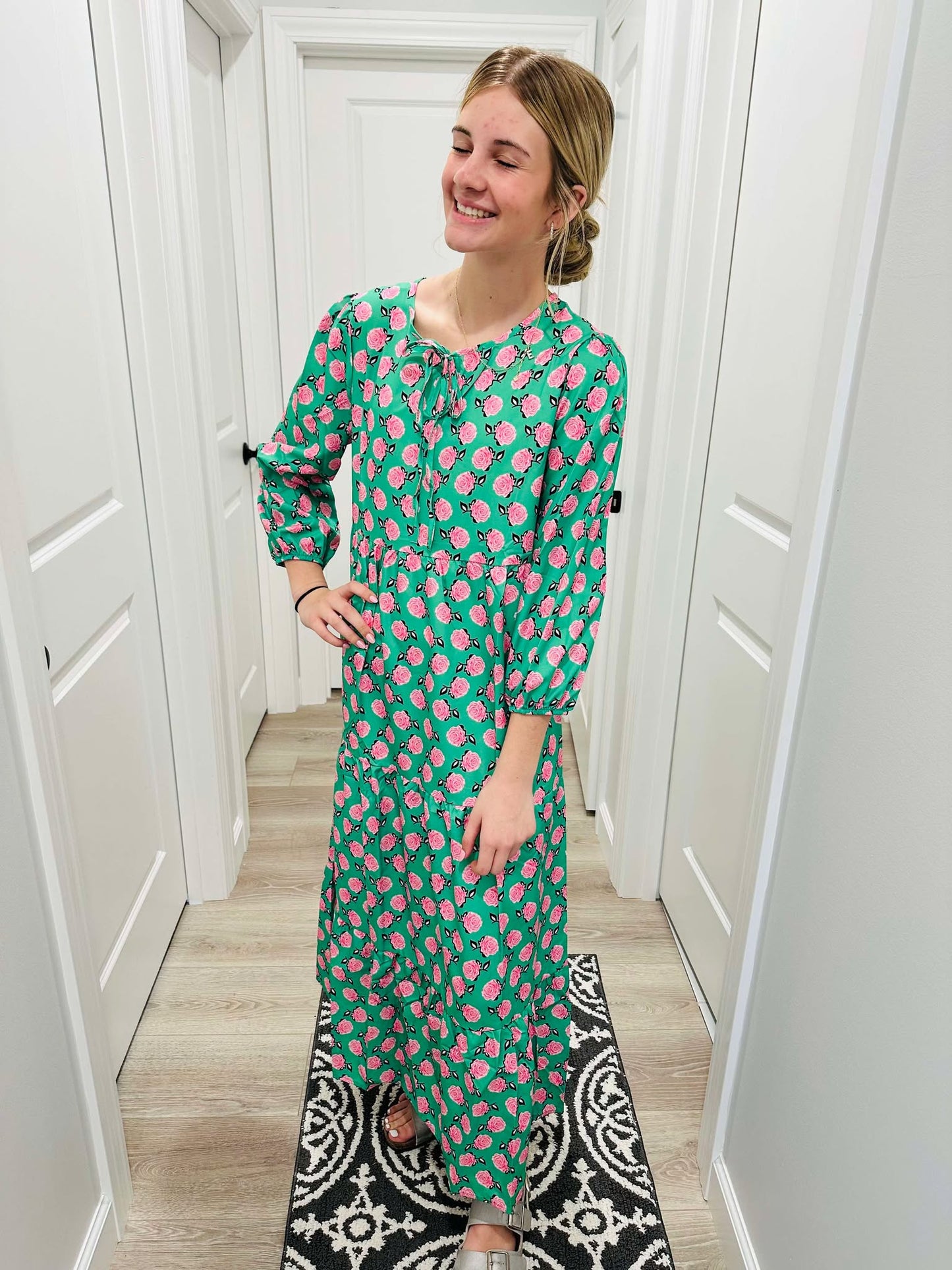 lilyandlaceboutique Geometric Abstract Collage Puff Sleeve Dress