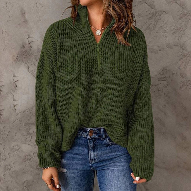 Chicto Zipper Turtleneck Women's Sweater (Green)
