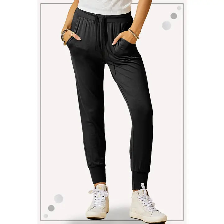 La Miel Soft Relaxed Fit Adjustable Drawstring Joggers (BLACK)