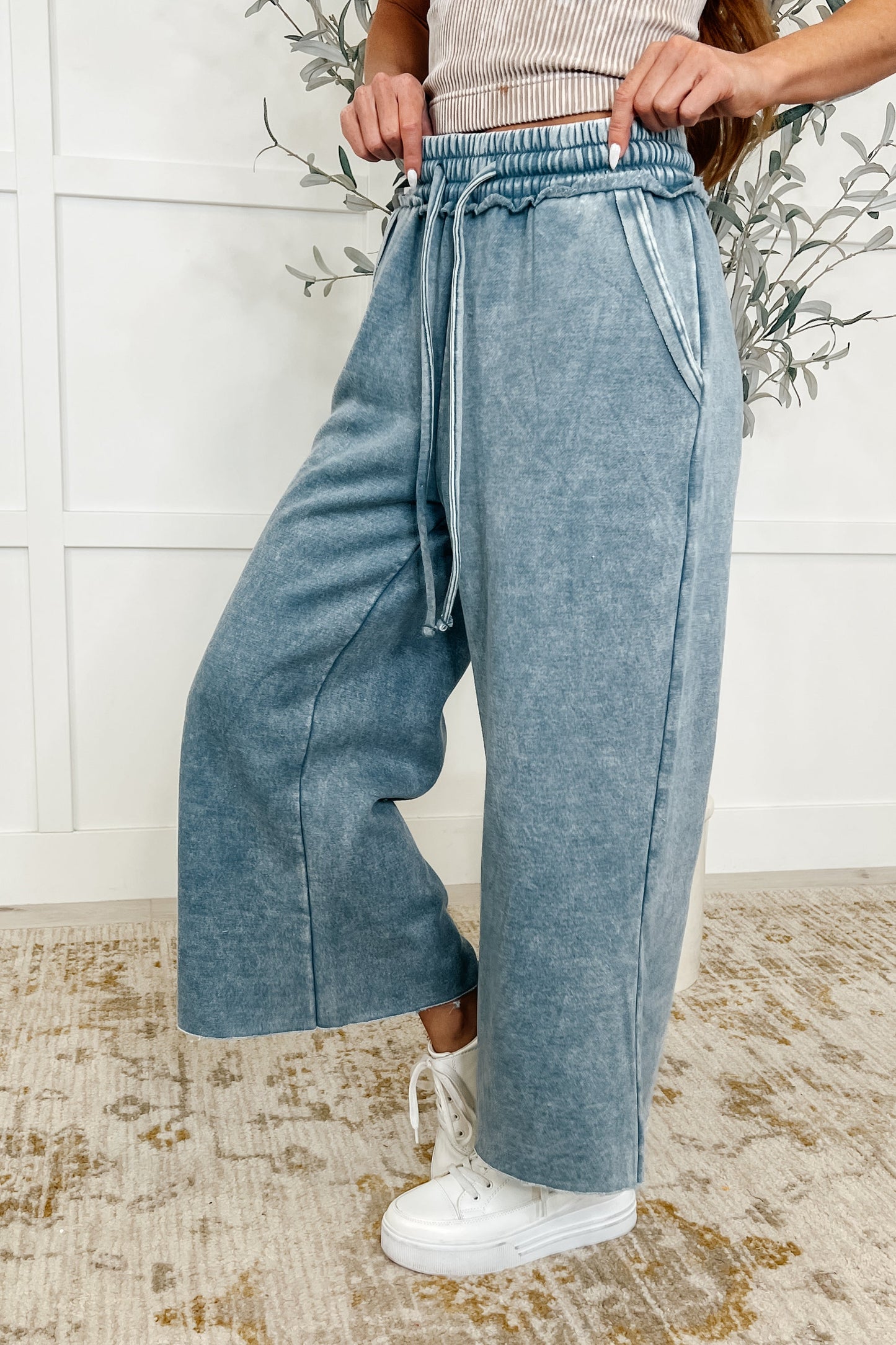Zenana In or Out Wide Leg Cropped Pants Dusty Blue