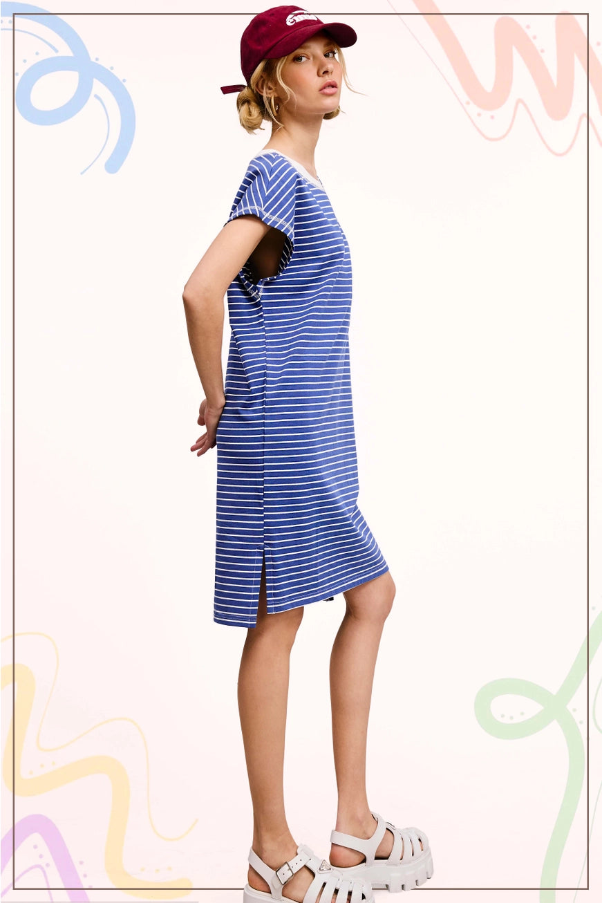 La Miel Boutique High Low Side Slit Striped T-Shirt Dress (IN STOCK)